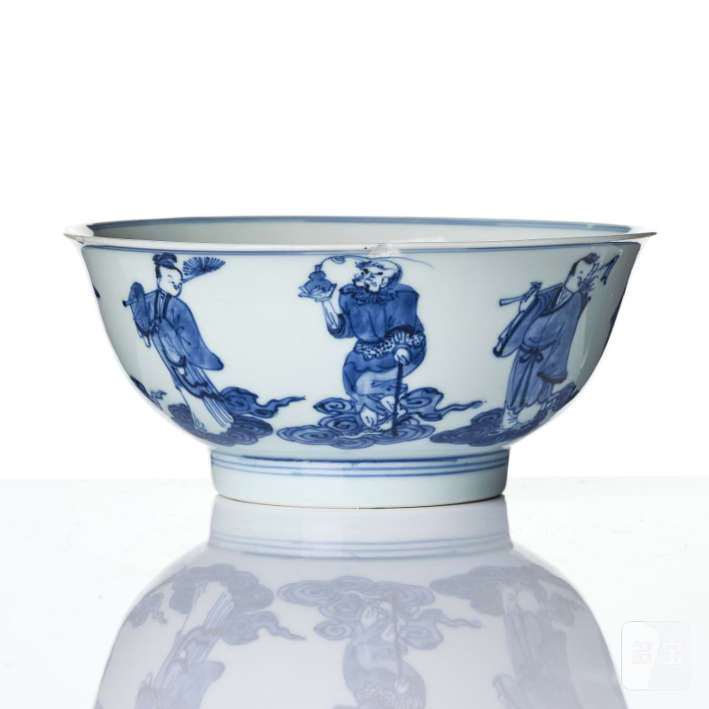 A blue and white 'Immortals' bowl, - 图4